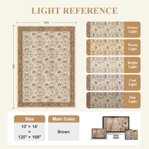 DUKINO 10x14 Area Rugs for Living Room, Washable Vintage Floral Rug, Brown - Image 2