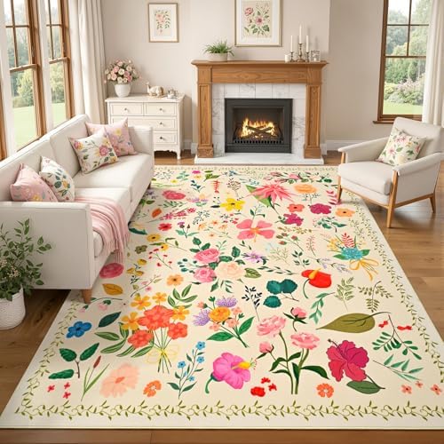 ISEAU 6x9 Area Rug for Living Room,Washable Rugs for Bedroom Dorm, Beige by ISEAU