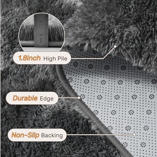 Area Rugs for Living Room 8x10 Feet, Soft Fluffy Shagg Plush Bedroom Rug Non-Slip,Large Carpet for Nursery Kids Dorm Home Decor Wavy Grey - Image 5
