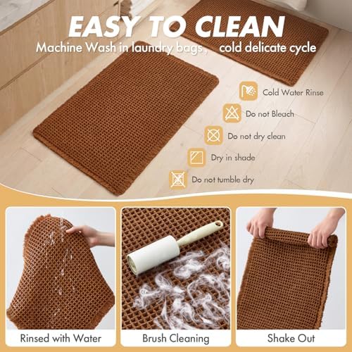 MIULEE Fall Terracotta Set of 2 Waffle Bathroom Rugs Bath Mat 24x36 Inch - Image 5
