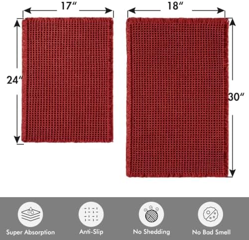 MIULEE Christmas Burgundy Red Set of 2 Waffle Bathroom Rugs 17"x24"+18"x30" - Image 2