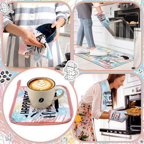 Fourluoo 10 Pcs Kitchen Towels Rugs Pot Holders Oven Mitts Cooking Set - Image 4