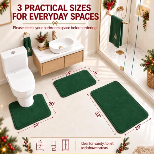 RUN HELIX Bathroom Rugs Sets 3 Piece, Soft Absorbent Memory Foam Bath Mats Set, Dry Fast Bath Mat, Machine Washable Bath Rug Set for Bathroom （Forest Green） - Image 2