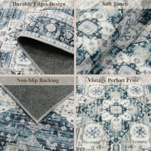 Kitchen Mats for Floor 3 Piece Set: Non-Slip Washable Boho Area Rugs and Runner for Sink,Entryway,Bathroom Soft Low Pile Throw Rugs Floor Carpet for Laundry, Hallways,Entrance(Blue,2x3+2x4+2x5) - Image 4