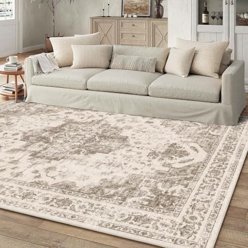 6x9 Washable Bedroom Area Rug Non-Slip Medallion Taupe Large Carpet - Image 4