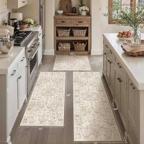 Washable Neutral Beige Kitchen Runner Rug Set of 3 - Image 5