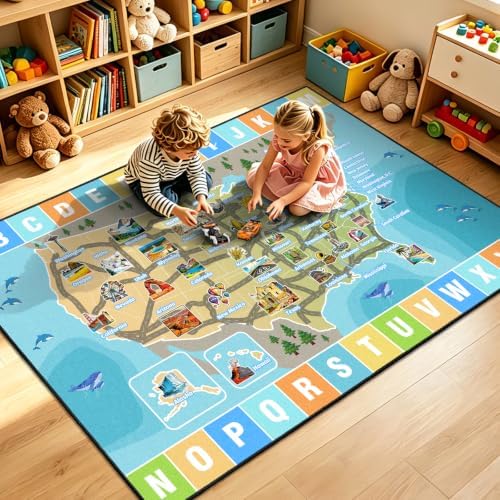 Kids Car Road Play Rug 8x10 ft, ABC City Map Car Rug Play Mat - Image 7