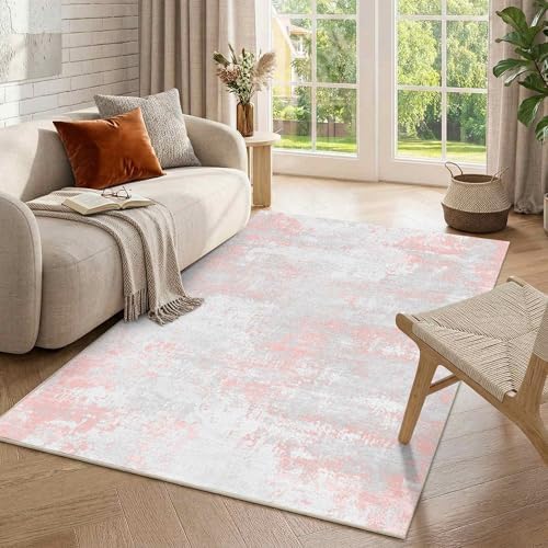 Pink 4x6 Area Rug for Entryway, Modern Abstract Cute Small Rugs by LatteFog
