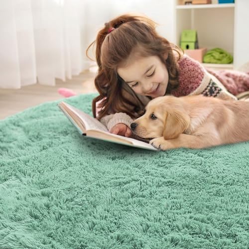 OLANLY Mint Green Round Rugs for Bedroom - Machine Washable, 3 ft Circle Area Rugs for Living Room, Soft and Fluffy Shaggy Carpet for Teen Girls and Boys, Nursery Rooms, Dorms, Home Decor Aesthetic - Image 5