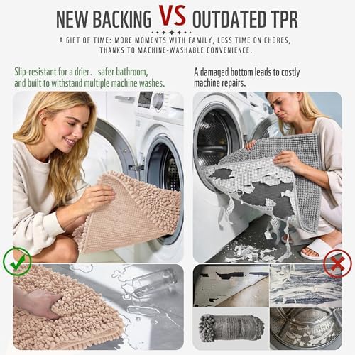 Yimobra Bathroom Runner Rug 70x24 Inch - Extra Long Non Slip Chenille Bath Mat, Soft & Absorbent, Machine Washable Shaggy Hallway Carpet for Vanity Tub Shower, Light Brown Home Decor Accessories - Image 3