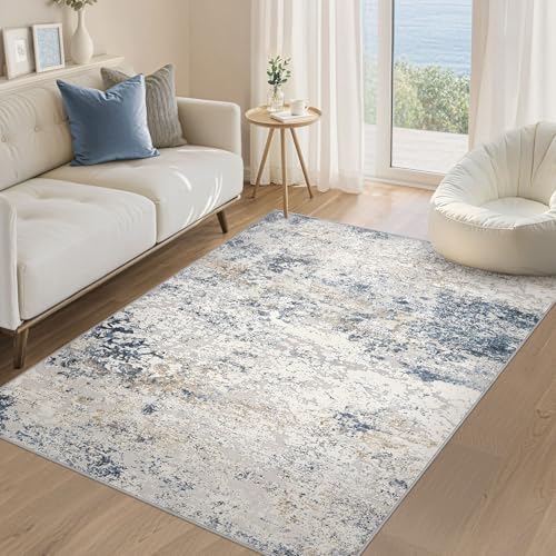 DMOYEST Area Rug Living Room Rugs 4x6 Washable Abstract Beige Blue Carpet by DMOYEST