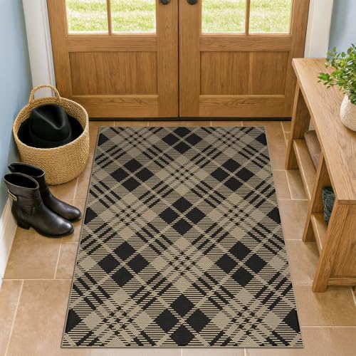 Easy Jute 3x4 Entryway Rug, Washable Non Slip Farmhouse Diagonal Plaid - Image 3