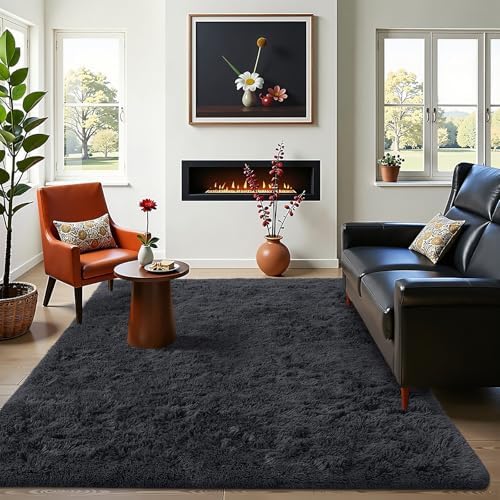 OLANLY 4x11 Area Rugs for Living Room Bedroom, Machine Washable Soft Fluffy Shaggy Bedside Rug, Indoor Floor Carpet for Kids Girls and Boys, Dorms, Nursery Rooms, Home Decor Aesthetic, Black - Image 6