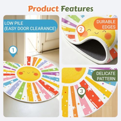 Sun Round Kid Rug, Colorful Soft Washable Non Slip Carpet for Kids Room - Image 5