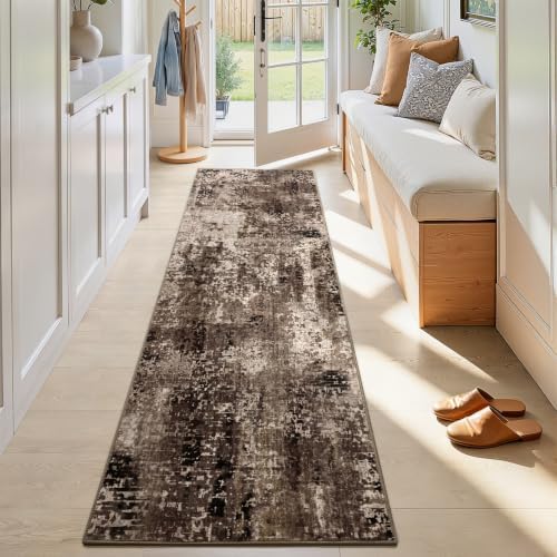 2x7 Brown Rug Runners for Hallways Kitchen Runner Rug Non Slip Washable Black Long Runner Rugs with Rubber Backing Soft Abstract Carpet Runner for Bedroom, Kitchen, Bathroom, Entryway by OmpaaHomeDecor