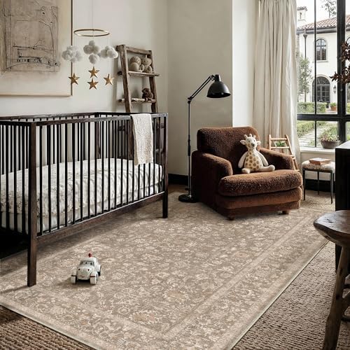 PureCozy 4x6 Deep Brown Area Rug Washable Non Slip Vintage Carpet by PureCozy
