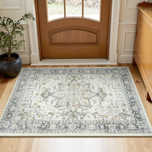 Lofus 2x3 Washable Rug for Entryway Bathroom, Taupe Grey Vintage Door Mats by Lofus