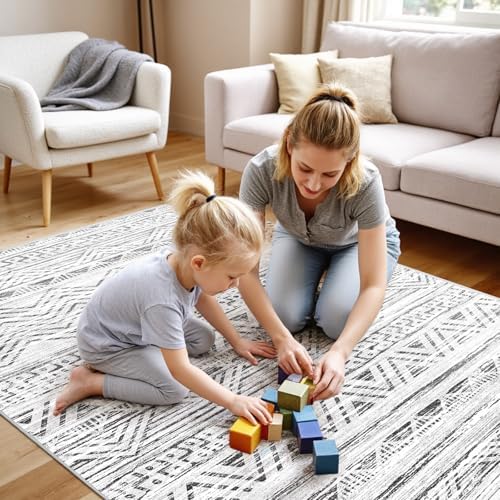4x5 Area Rug Washable Moroccan: Non Slip Entryway Floor Mat Grey by Ksrau