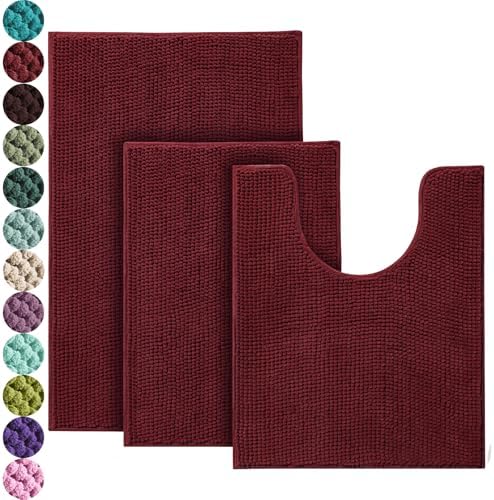 Urvoix Bathroom Rugs Sets 3 Piece, Non-Slip Chenille Bath Rug Set by Urvoix