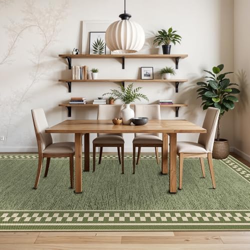 Faux Linen Washable Rug Smooth Breathable Floor Mat 5x10 Green - Image 3