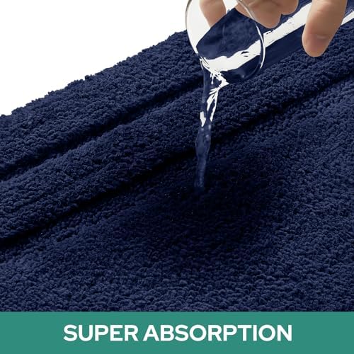 HOMEIDEAS Bathroom Rugs Sets 2 Piece, Super Soft and Absorbent Non Slip Microfiber U-Shaped Toilet Bath Mat Set (20"x32"+U20 x24, Navy Blue) - Image 4