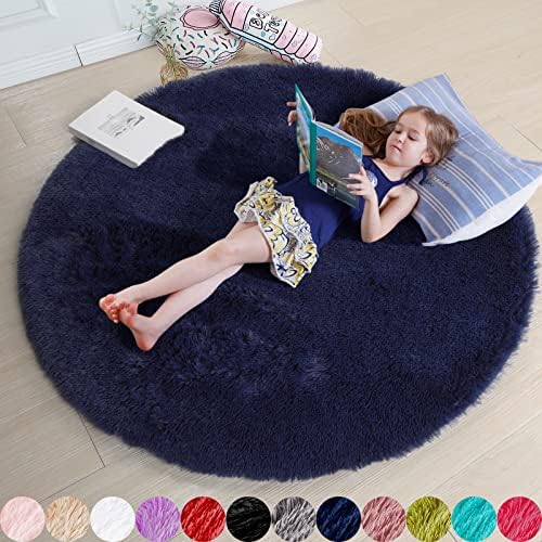 Amdrebio Dark Navy Blue Large Round Circle Rug 6Ft for Bedroom Living Room by Amdrebio