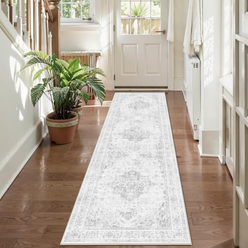 2x7 Washable Kitchen Runner Rug Non-Slip Medallion Gray Throw Carpet - Image 4