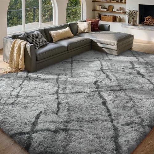 6x9 Non-Slip Fluffy Area Rugs For Living Room (Black and Grey Stripe) by FinRe%CC%80cHome