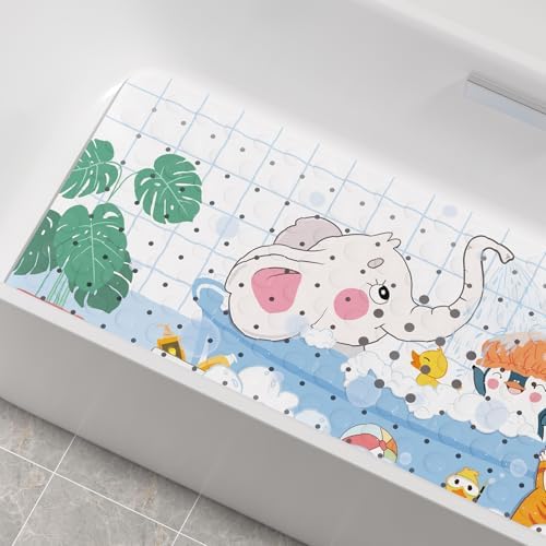 AmazerBath Baby Bath Mat Non Slip, Cartoon Kids Bath Mat for Tub 40 x 16 Inches Full Size, Non Slip Bathtub Mat with Suction Cups and Drain Holes, Shower Stall Mats - Elephant - Image 2