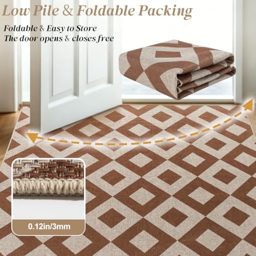 8×10 Easy Jute Rug Washable Rugs Low Pile Indoor Farmhouse Neutral Non Slip Rug Modern Carpet Door Mat for Backyard Bedroom Kitchen Porch Patio Brown - Image 6