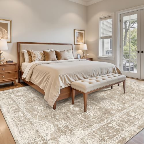 Madane 8x12 Area Rugs for Living Room, Washable Natural Rug Brown/Sand - Image 3