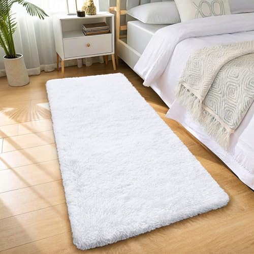 OLANLY 2x6 Machine Washable Runner Rugs for Hallway, Soft Fluffy Shaggy Bedside Rugs for Bedroom, Living Room, Indoor Floor Carpet for Kids Girls and Boys, Nursery Rooms, Home Decor Aesthetic, White - Image 3