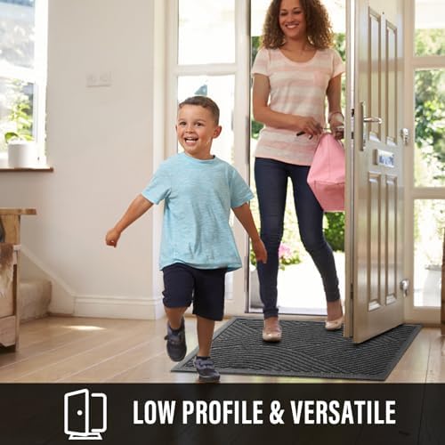 HIYARD Sturdy Front Door Mat, Absorbent Muddy Dirt Resist Welcome Door Mats Outdoor Indoor, Stain and Fade Resistant, Non-Slip Backing Entry Mat Low Profile Doormat for Entryway, 47×32, Grey - Image 5