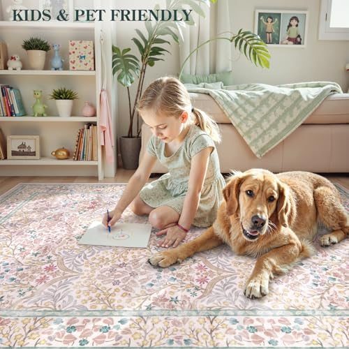 Lahome Washable Area Rugs 5x7, Soft Pink Rugs for Bedroom Girls Living Room - Image 5