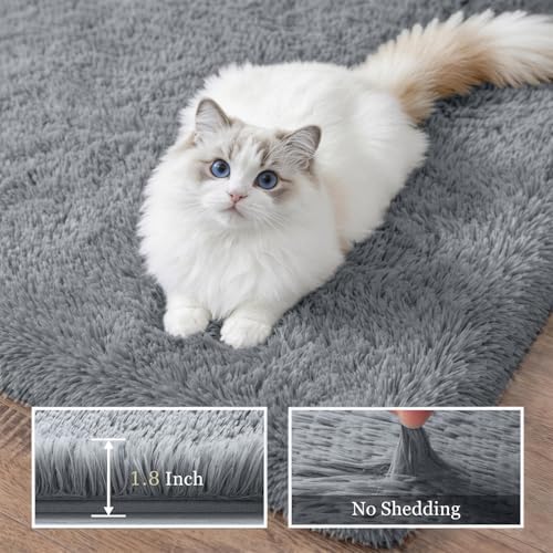 Area Rug Living Room Bedroom: 4x6 Fluffy Plush Shag Carpet Gray - Image 5