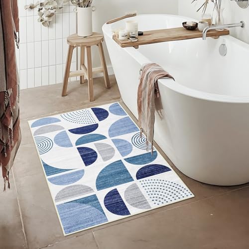 MUJOO Blue Small Rug Washable,2x3 Area Rugs Non Slip Modern Abstract - Image 2