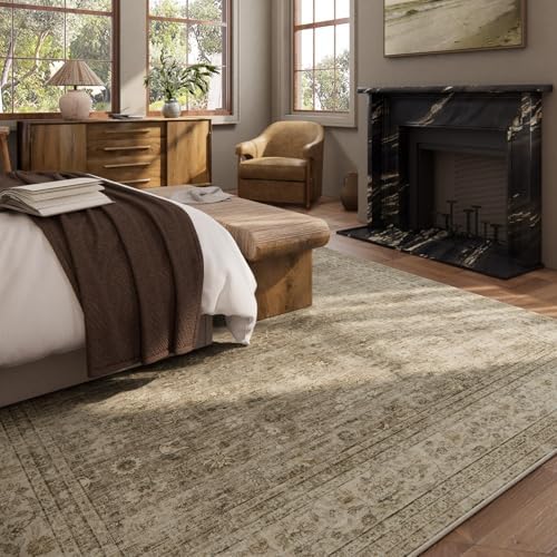 Machine Washable Rugs for Living Room: 10x14 Area Rugs for Bedroom Vintage Stain Resistant Non Slip Low Pile Lightweight Boho Carpet for Kitchen Dining Room Farmhouse Kids Room Nursery - Image 3
