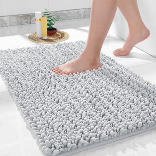 Yimobra Large Bathroom Rugs Non Slip Washable 36x24 Inch - Ultra Soft Absorbent Chenille Bath Mat, Quick Dry Shaggy Floor Carpet for Tub Shower, Light Gray Home Decor Accessories by Yimobra