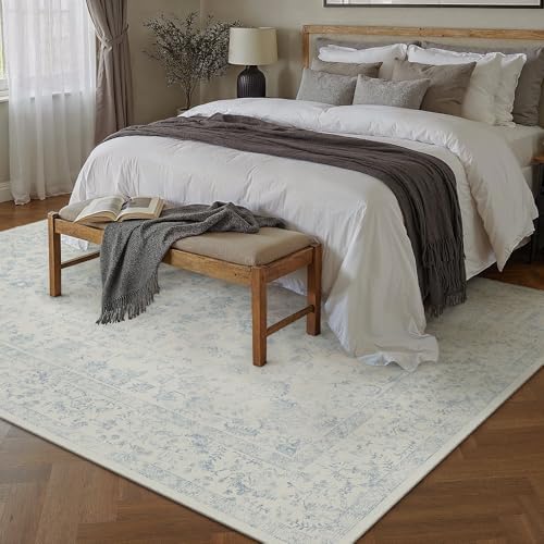 PureCozy 5x7 Blue Area Rug Washable Non Slip Vintage Living Room Carpet - Image 4