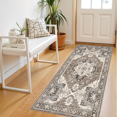 RUUGME Entryway 2x4 Runner Rug: Washable Vintage Rugs Low Pile Lightweight Stain Resistant Carpet for Kitchen Bedroom Non-Slip Soft Thin Floor Mat for Bathroom Laundry Room (Beige,2x4) - Image 2