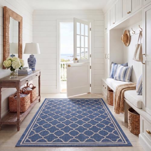 SAFAVIEH Washable Rug Outdoor Courtyard Collection - 6'7" x 9'6", Blue & Beige, Non-Shedding & Easy Cleaning, Ideal for Patio, Backyard, Mudroom (CY6918-243) by Unknown
