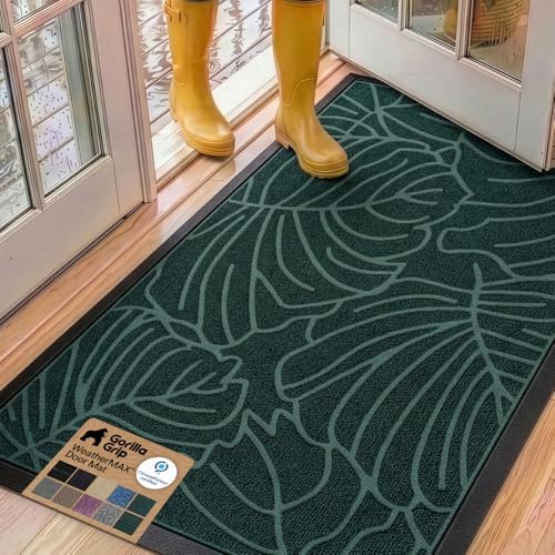 GORILLA GRIP WeatherMAX Door Mat, Indoor Outdoor Use, 60x24, Green Palm by GorillaGrip