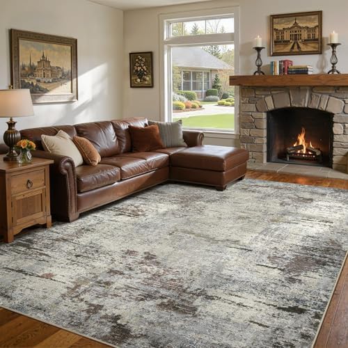 DMOYEST Area Rug Living Room Rugs - 9x12 Washable Large Soft Indoor Neutral Modern Abstract Low Pile Rug Carpet for Bedroom Dining Room Farmhouse Home Office - Brown Rust by DMOYEST