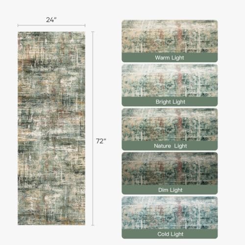 2x 6 Area Rug for Hallways, Abstract Washable Runner Rugs,Coffee/Green - Image 2