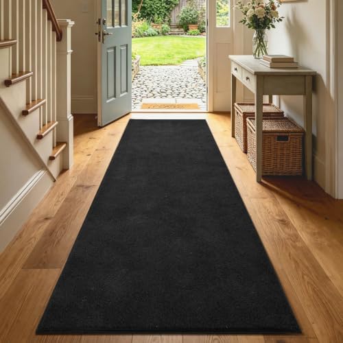 2x8 Black Solid Runner Rug Washable Non-Slip for Kitchen Hallway Bathroom by Unknown