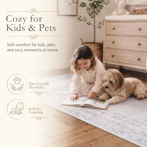 Wonnitar Pink Bow Runner Rug, 2'6" x 8' Washable Hallway Runner, Ultra-Thin Non Slip Soft Floral Carpet for Bedroom Nursery Entryway Corridor Laundry Decor, Light Pink - Image 6