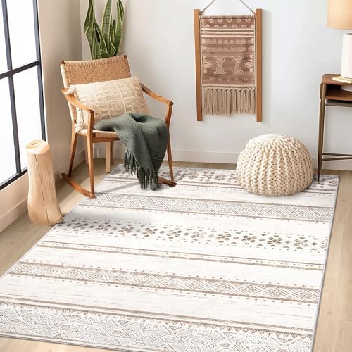 4x6 Washable Area Rugs for Living Room Boho Bedroom Rug Cream/Brown/Pink - Image 2