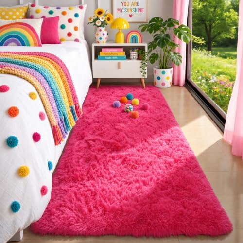 Cute Runner Rugs for Hallway 2' x 6' Super Soft Hot Pink Girls Bedroom Rugs - Image 4
