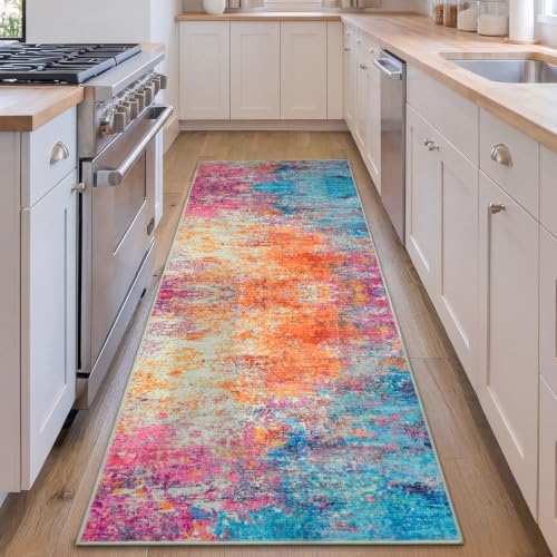 Rugflix 2x6 Washable Runner Rug, Colorful Rainbow Rug for Hallway Kitchen by RugflixAreaRugs