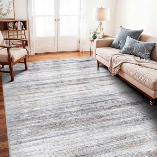 6x8 Area Rug for Living Room: Non-Slip Washable Rugs Beige Grey by WIEVEDENS